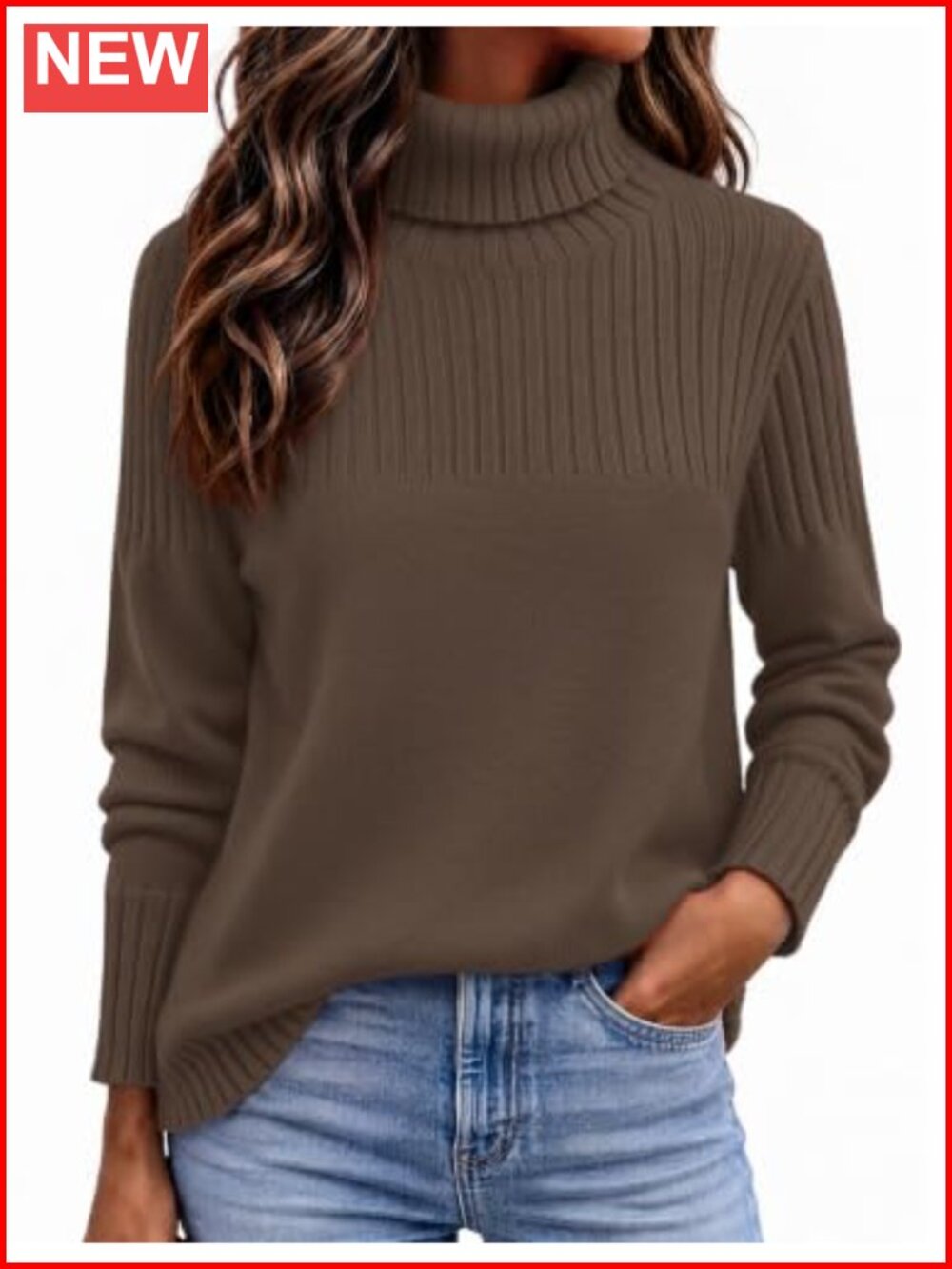 Turtleneck Sweater Chunky Knit Pullover Ribbed Long Sleeve